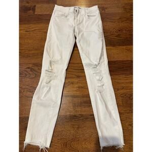 J Brand Women's Distressed White Skinny Jeans – Size 24 Effortlessly Cool Edgy